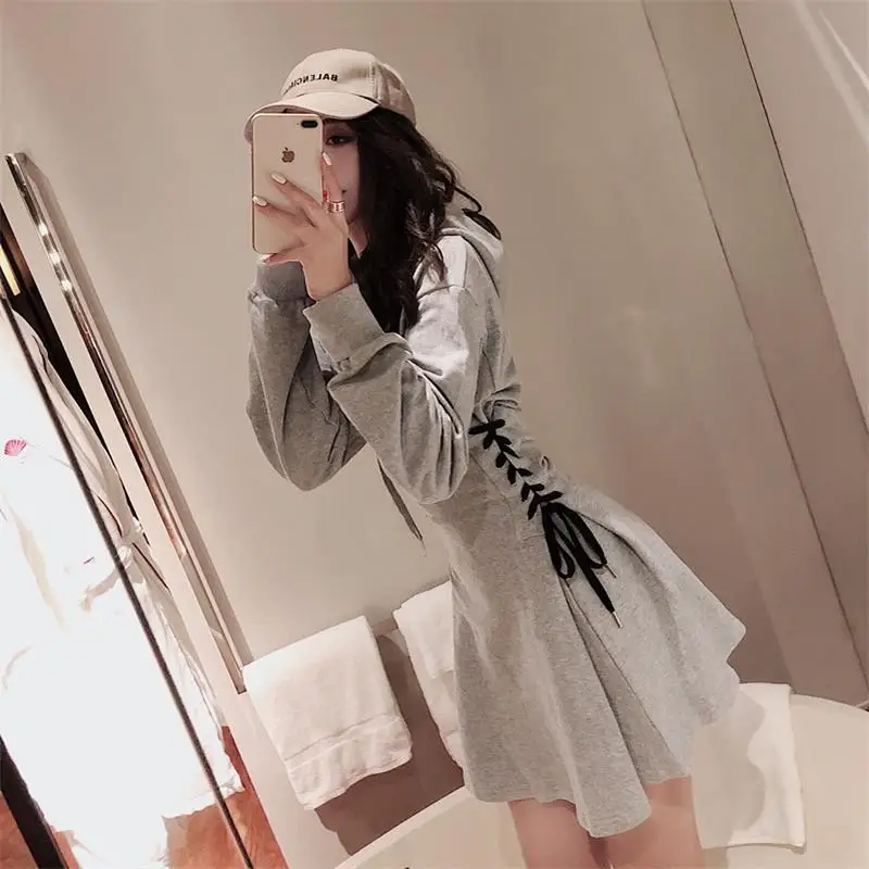 

Vintage Casual Solid Color Hooded Dress Women's Dresses Japanese Harajuku Ulzzang Female Korean Kawaii Cute Clothing For Women