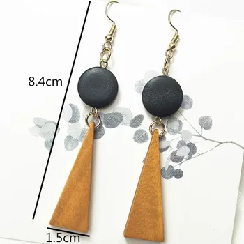 

New Wooden Round Earrings For Women Korean Geometric Triangle Earrings 2019 Statement Long Dangle Earrings
