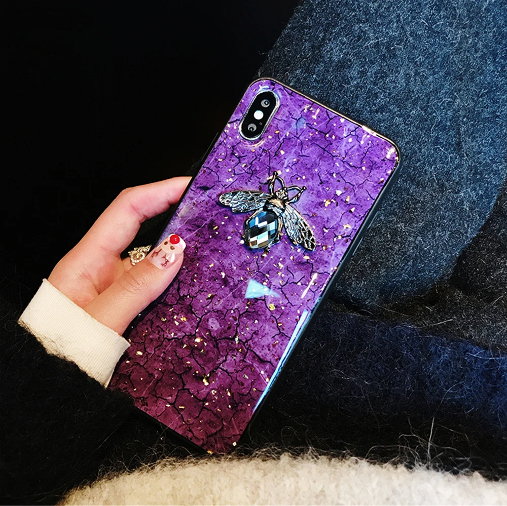 

A70 Bling Bee Marble Case For Samsung Galaxy S10 lite S9 S8 PLUS S7 A50 M30 bee Glitter silicone Cover Cas Note 9 Soft TPU Cases
