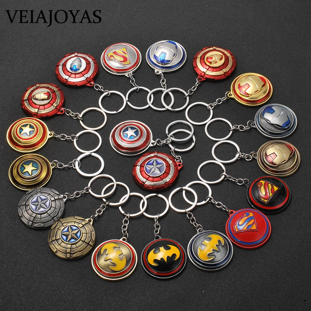 

The Avengers Keychains Super Heroes Captain America Batman Ironman Superman Metal Pendant Car Keyrings can Rotatable Chaveiro