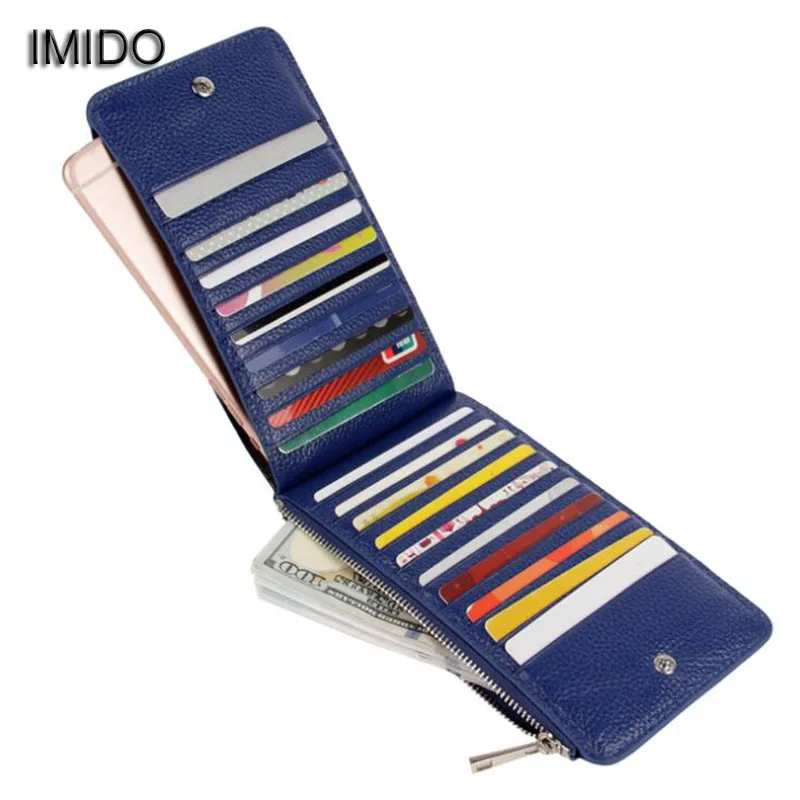 

IMIDO Genuine leather women men credit card holder travel wallets bags ladies Clutch purse id cardholder carteira feminina WT017