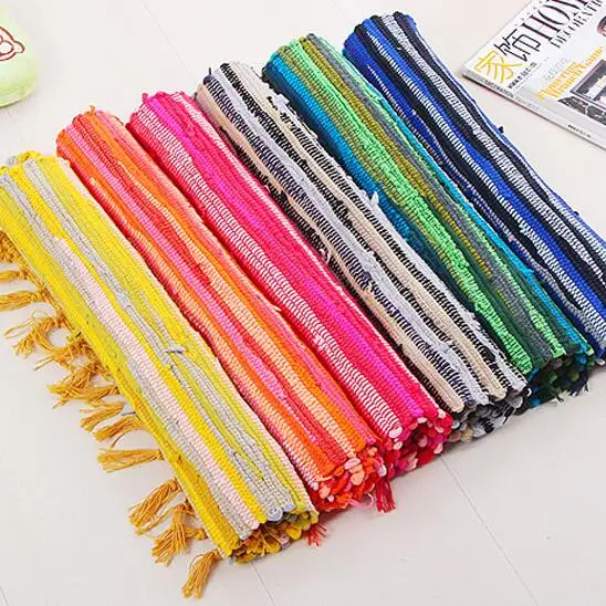 

Stripe Handmade Knitted Carpet Absorbent Entrance Mats Multicolor Door Mat
