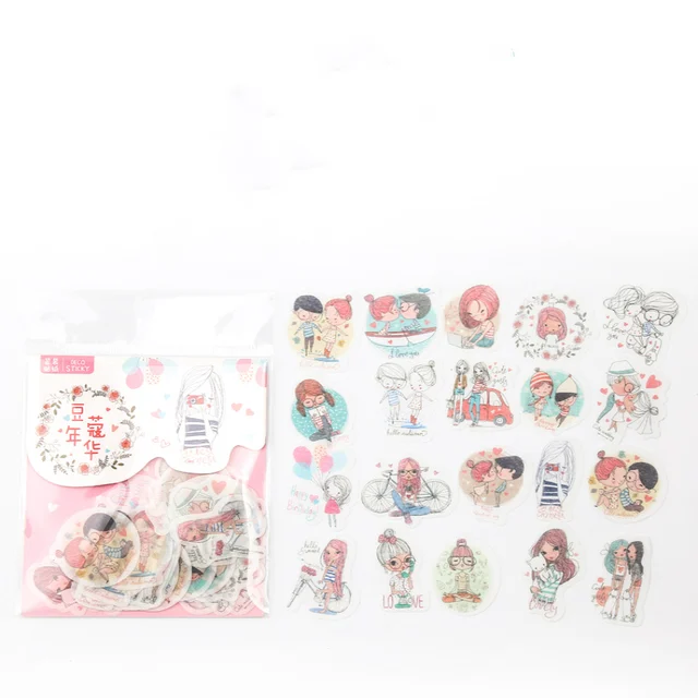 Mr.paper 40Pcs/bag 24 Designs Cute Diary Sticker Scrapbooking Heart Beat Series Japanese Kawaii Creative Stationery Deco Sticker Flower Youth