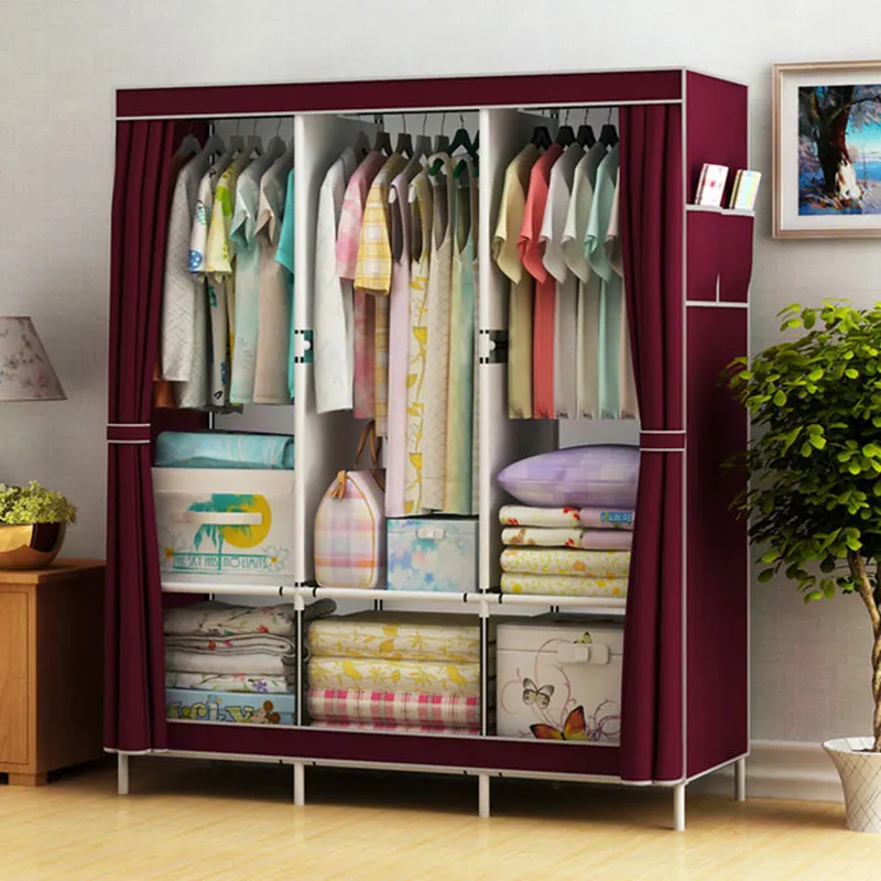 Double Cloth Wardrobe Fabric Steel Tube Diy Assembly Closet Bedroom Clothes Hanging Storage Wardrobe Dormitory Storage Cabinet Wardrobes Aliexpress