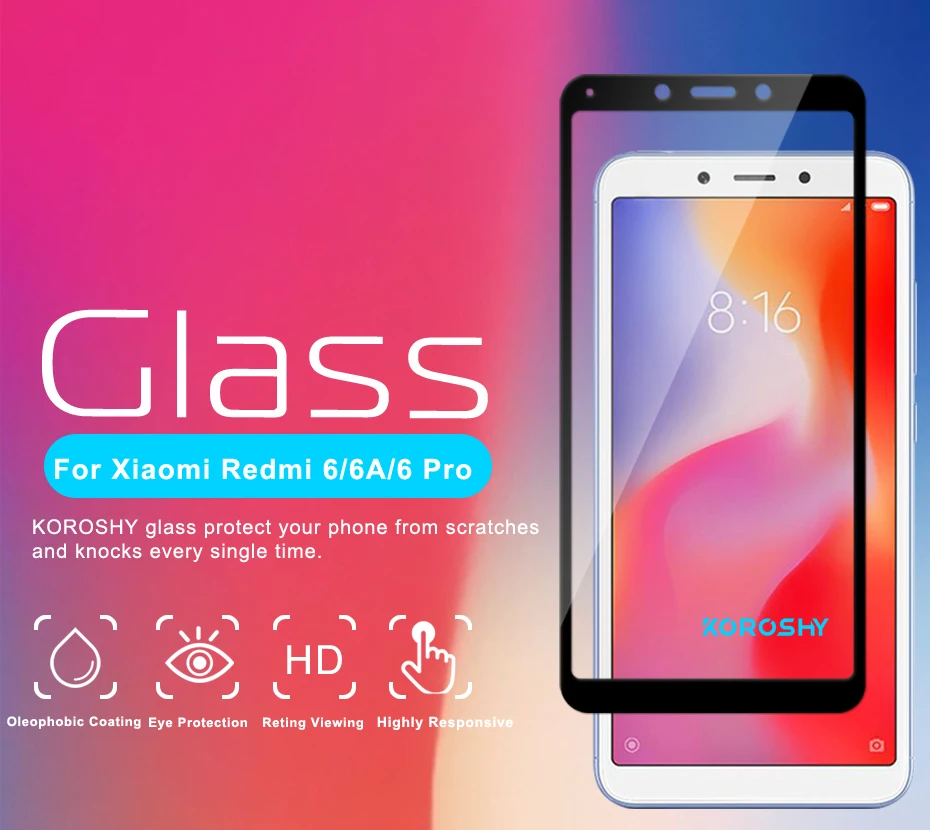 KOROSHY 9H Full Cover Tempered Glass for Xiaomi Redmi 6 Pro 6A 6Pro Screen Protector Real 2.5D Protective Guard Glass Film (4)