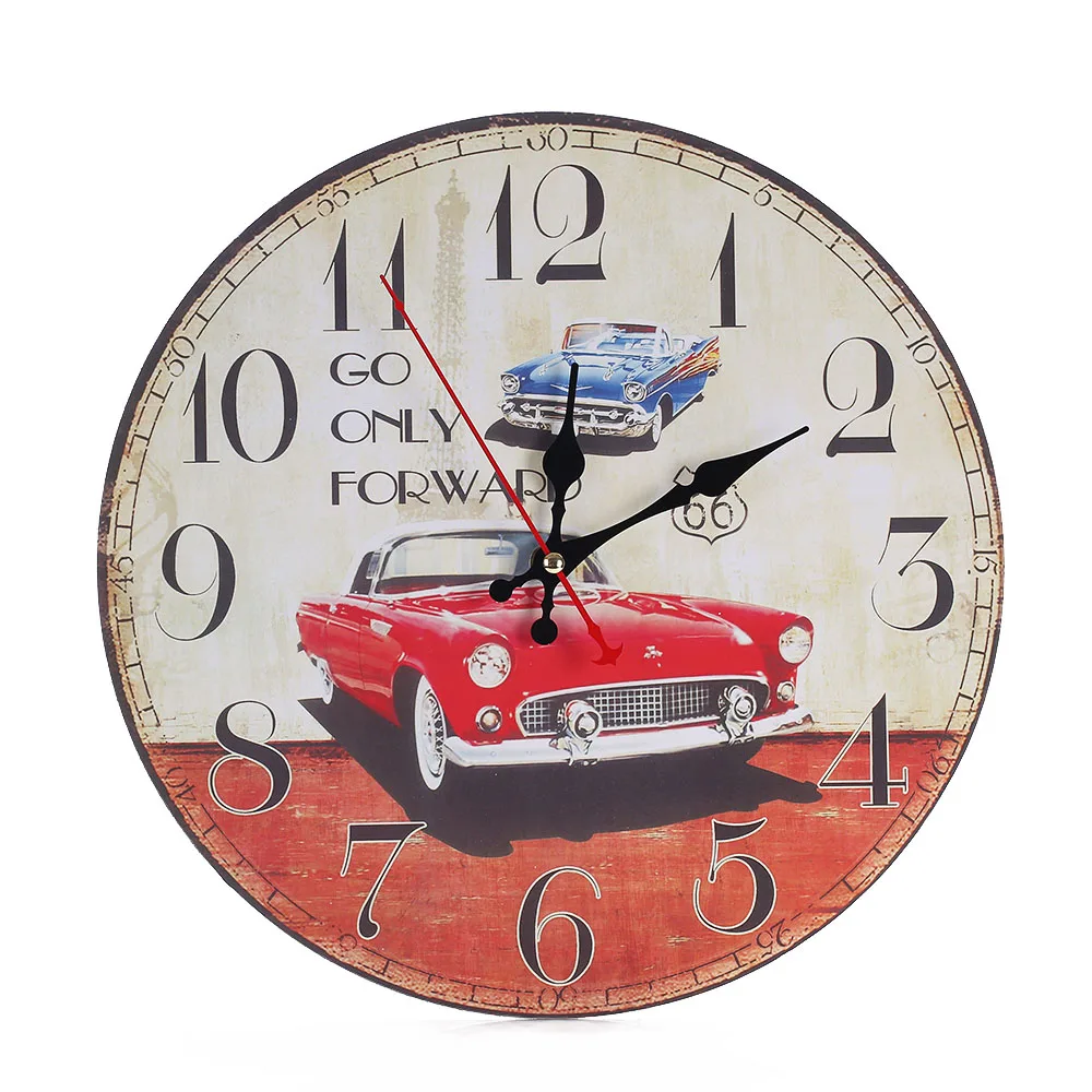Retro Vintage Round Digital Wall Clock Creative Wooden Imitation Wall