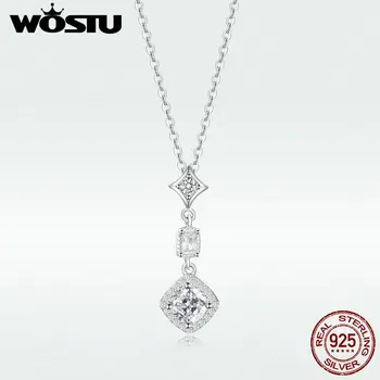 

WOSTU 100% Real 925 Sterling Silver Necklace For Women Hot Sale Noble Clear Square Zircon Necklace Fashion Jewelry BNN074