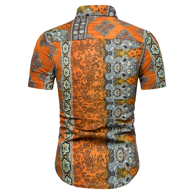 Цветочный узор рубашка мужская хлопок и лен мода лето г. мужской печатных топы корректирующие личность короткий рукав Мужская рубашк