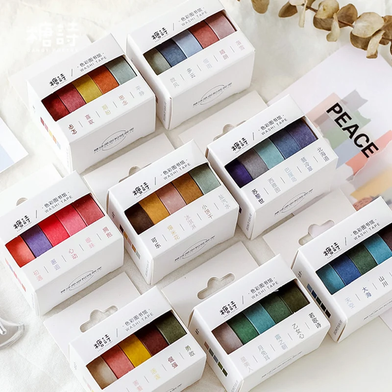 

1cm*3m 5Pcs/Box Solid color concise washi tape DIY decoration scrapbooking planner masking tape adhesive tape kawaii stationery