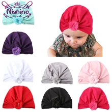 Nishine 13 colores niños turbante sombrero flor arco niños sombrero mezcla de algodón recién nacido Beanie foto Props niñas niños ducha regalo