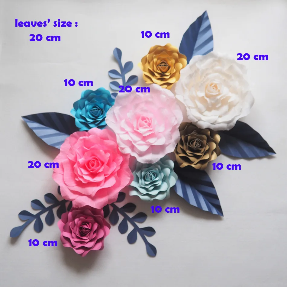 us 160 55 5 off large paper flowers wedding backdrop 8pcs 7 leaves handmade artificial crepe paper rose for party home decorations fashion show in large paper flower