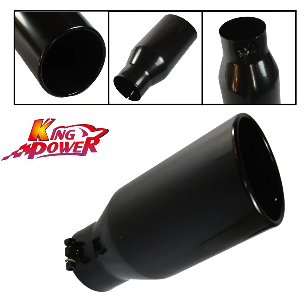 

KP- FREE SHIPPING - Black Stainless Steel Roll Edge Truck Exhaust Tip 4" Inlet 6" Outlet 15" Long
