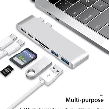 Typec к usb-концентратору 6 в 1 USB3.0* 2 транспорт 5 Гбит/с 3A 60 Вт PD Быстрая зарядка SD TF карта для APPLE MacBook Pro2018/