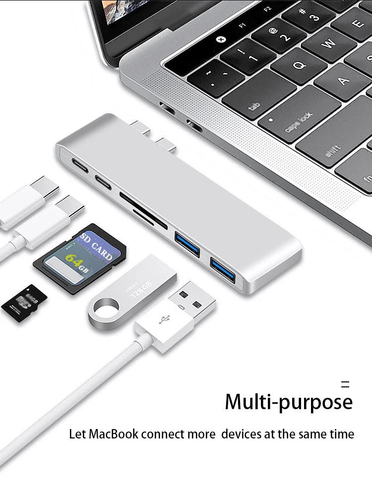 Typec to USB HUB 6 в 1 USB3.0 * 2 transport 5 Гбит/с 3A 60 Вт PD Быстрая зарядка SD TF карта для APPLE MacBook