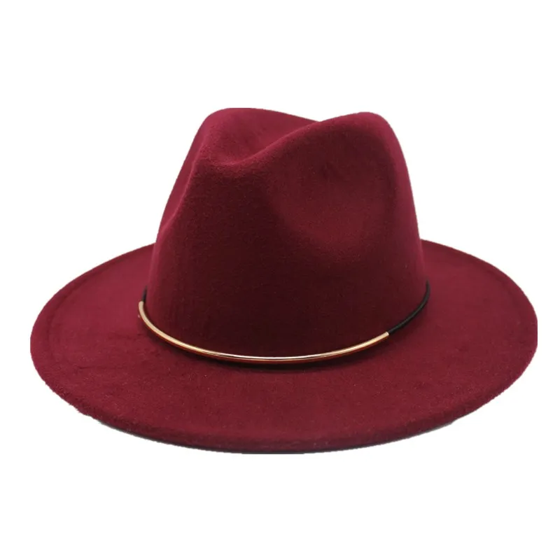 Seioum новые женские шерстяные фетровые шляпы с металлическим кольцом с широкими полями Панама зимние теплые джазовые кепки элегантные женские церковные шляпы сомбреро - Цвет: Wine red