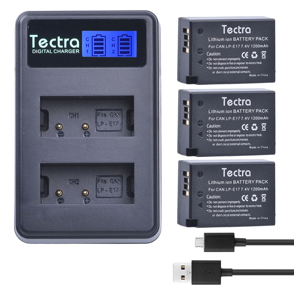 

Tectra 3Pcs LP-E17 LPE17 Battery + LCD USB Dual Charger for Canon EOS 200D 750D 760D 800D 8000D M3 M5 Rebel T6i T6s KISS X8i