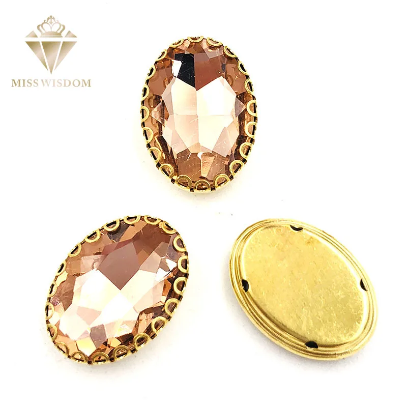 

New Water red oval glass crystal sew on rhinestones gold bottom lacy shape claws 6X8/8X10/10X14/13x18mm Diy clothing accessories