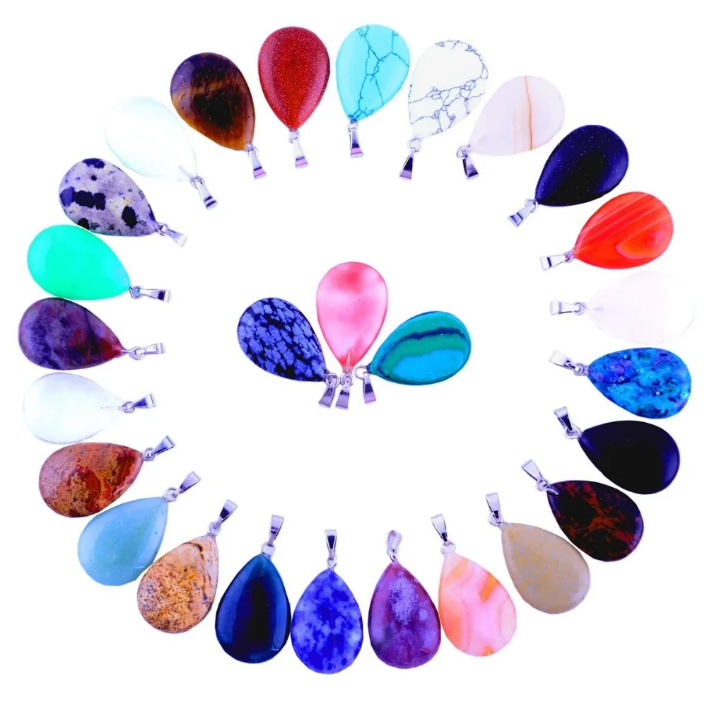 

12pcs/lot Assorted Natural Stone Charms 18*23mm Water Drop Chakra Pendants For Jewelry Making Fit Necklace Earring Diy Wholesale