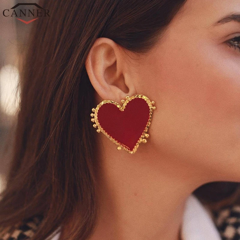 

CANNER Fashion Korean Earrings Heart Gold Stud Earrings Fashion Jewelry Stud Earrings for Women aretes de mujer oorbellen FI