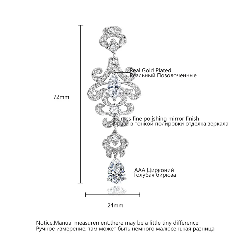 Luoteemi новые модные роскошные ювелирные изделия из белого золота-Цвет CZ Кристалл Brincos мотаться Длинные Висячие серьги для невесты Для женщин свадебные