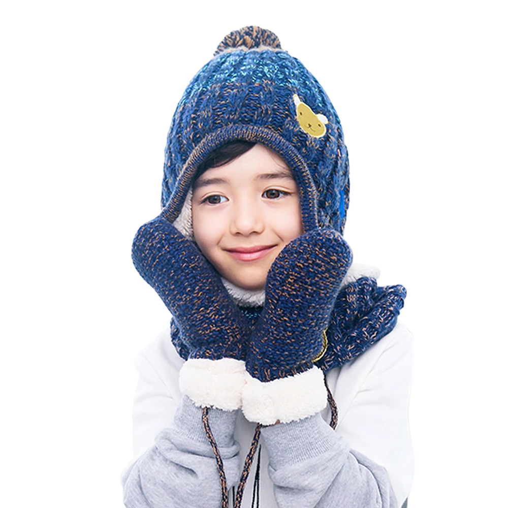 

Children Winter Hat Scarf Gloves Set for Boys and Girls Warm Fleece Cap Neck Warmer Mittens Set Autumn Winter Kid Accessory 3pcs