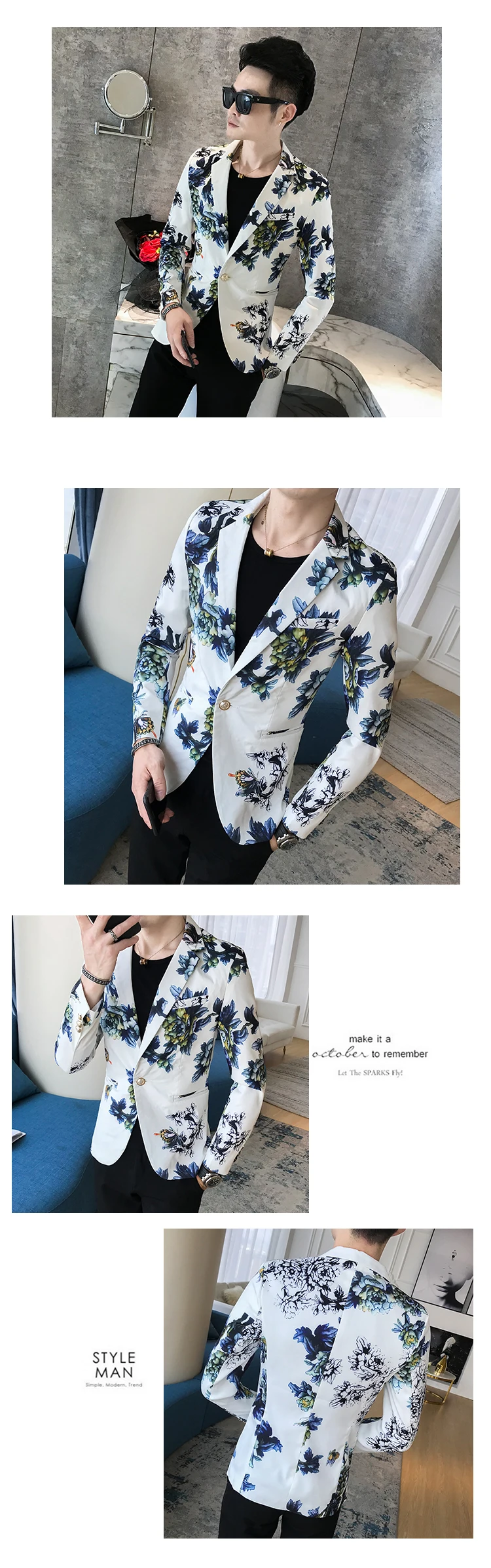 High-end moda personalidade floral terno jaqueta homem,