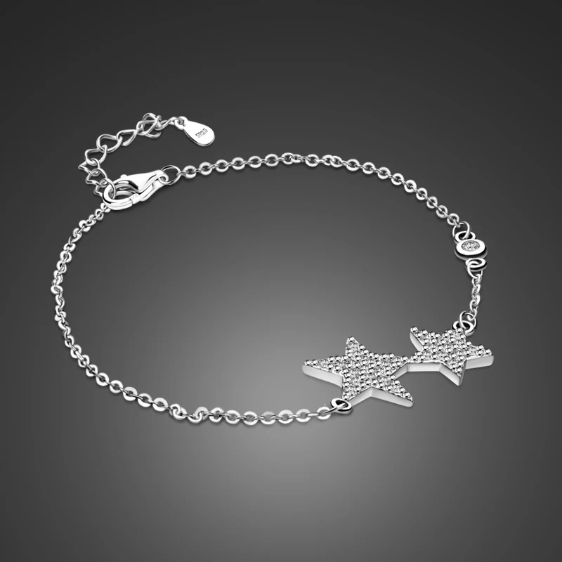 Простой браслет из чистого серебра 925 пробы, подвеска в виде звезды для девушек, Одноцветный серебряный браслет, милая Серебряная цепочка, женские Гламурные ювелирные изделия, подарок на день рождения