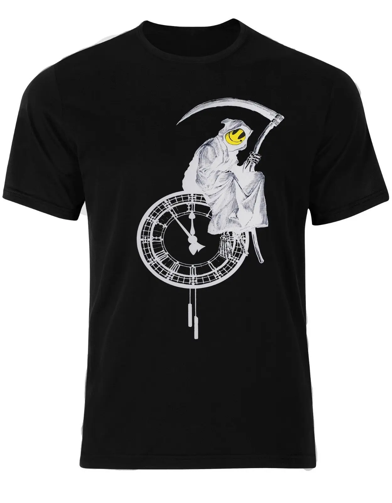 Мужская футболка с надписью Happy Face Grim Reaper Time Is Ticking Banksy Grafitti Street крутые