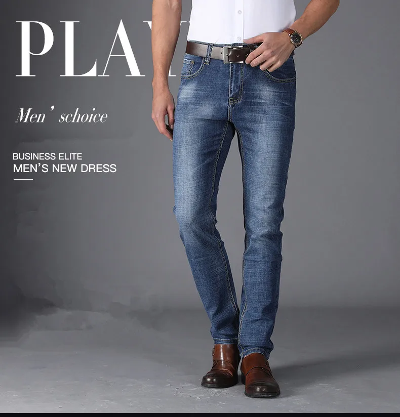Новинка 2018 года для мужчин s джинсы для женщин модные повседневное Slim fit прямые высокие джинсы стрейч синий мужс