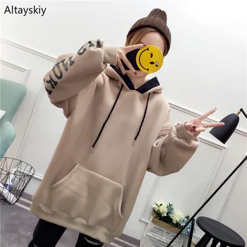 

Hoodies Women Hooded Large Size Pockets Leisure Daily Ulzzang Letter Printed Simple All-match Pullovers Womens Soft Harajuku