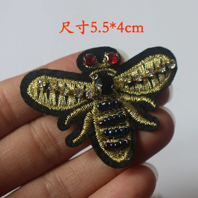 small size gold color bee beaded patches applique patches for clothing