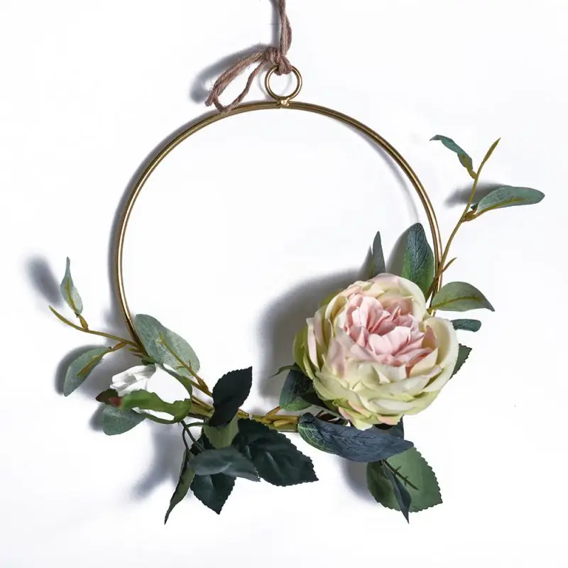 

New Wrought Iron Geometric Wreath Wall Hanging Decoration Floral Hoop Wreath For Wedding Party Wall Hanging Ornament
