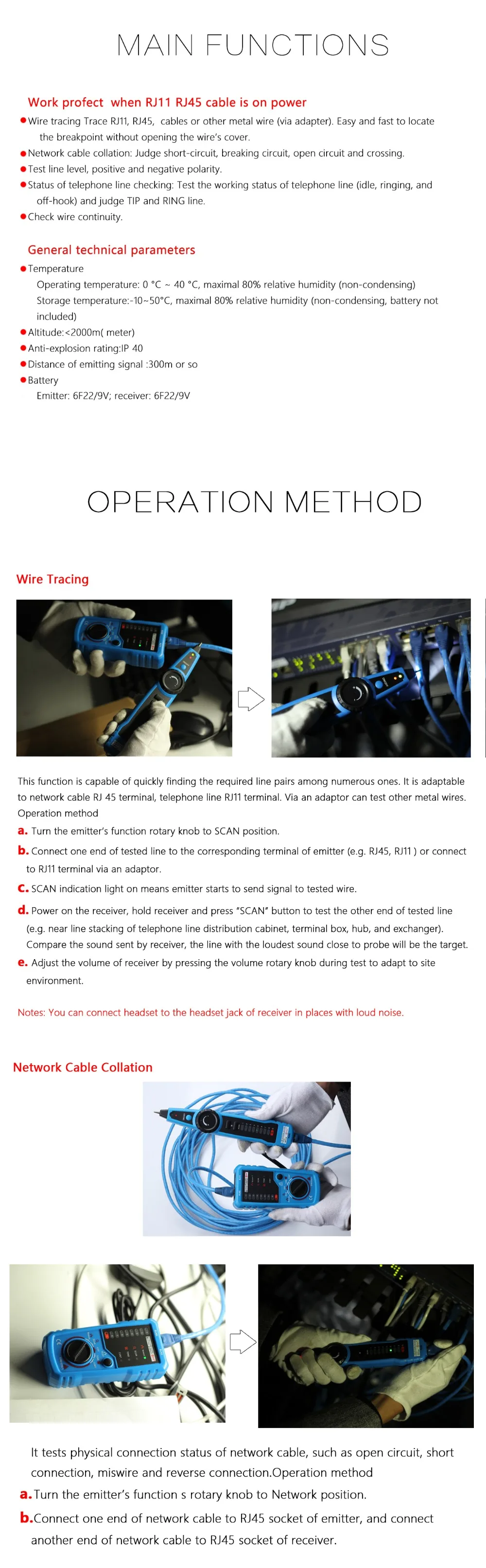 Ручной RJ11 RJ45 телефонной сети общего пользования для проверки витой пары, телефонной проводки кабель Ethernet LAN Кабельный тестер детектор линии Finder