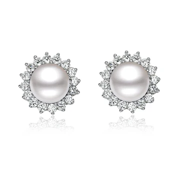 

Sterling Silver Pearl Earrings for Women Sunflower Pretty Earrings 18K Gold Plated Wedding Earrings Stud Pearls Jewelry Silver