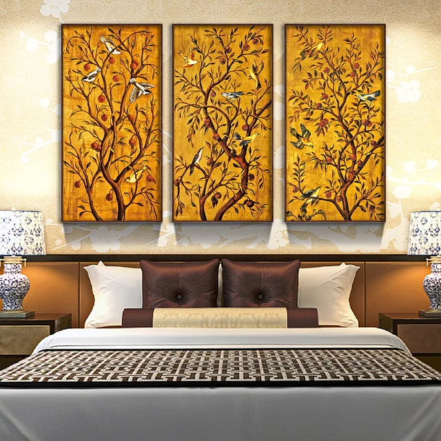 3 pieces Modern handmade paintings lucky treepachira macrocarpa on oil
