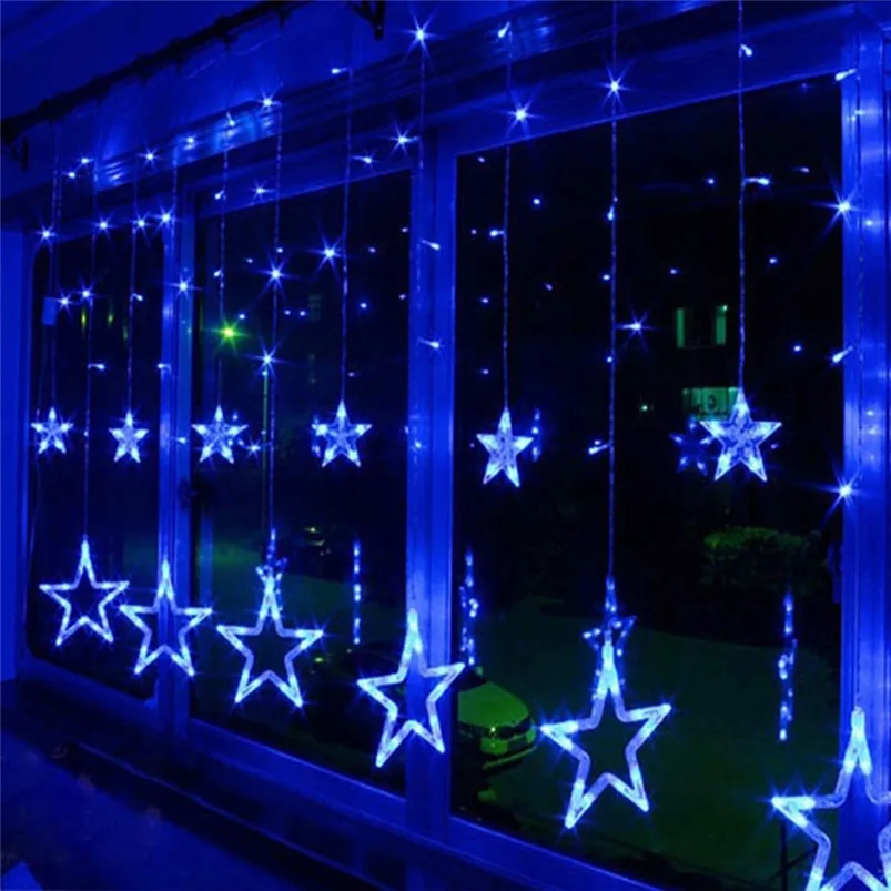 LED Stars Hanging Curtain Lights String 5 Big 4 Small Home Party Home Garden Light Decor EU plug Lamparas 40JUN281
