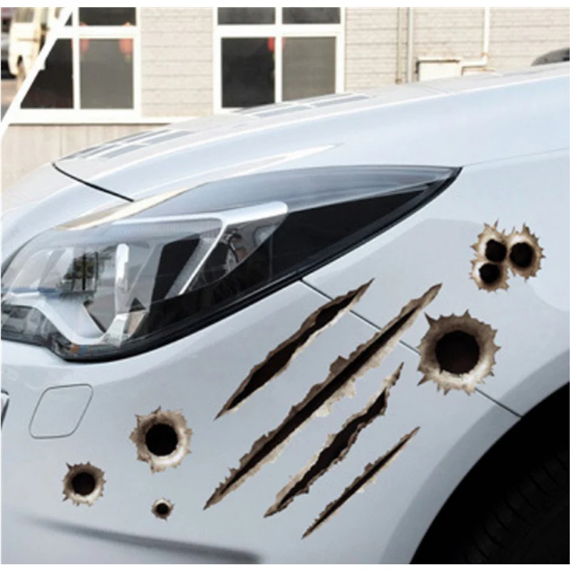 

New 1Pcs Car Stickers 3D Bullet Hole Funny Decal Car-covers Motorcycle Scratch Realistic Bullet Hole Waterproof Stickers