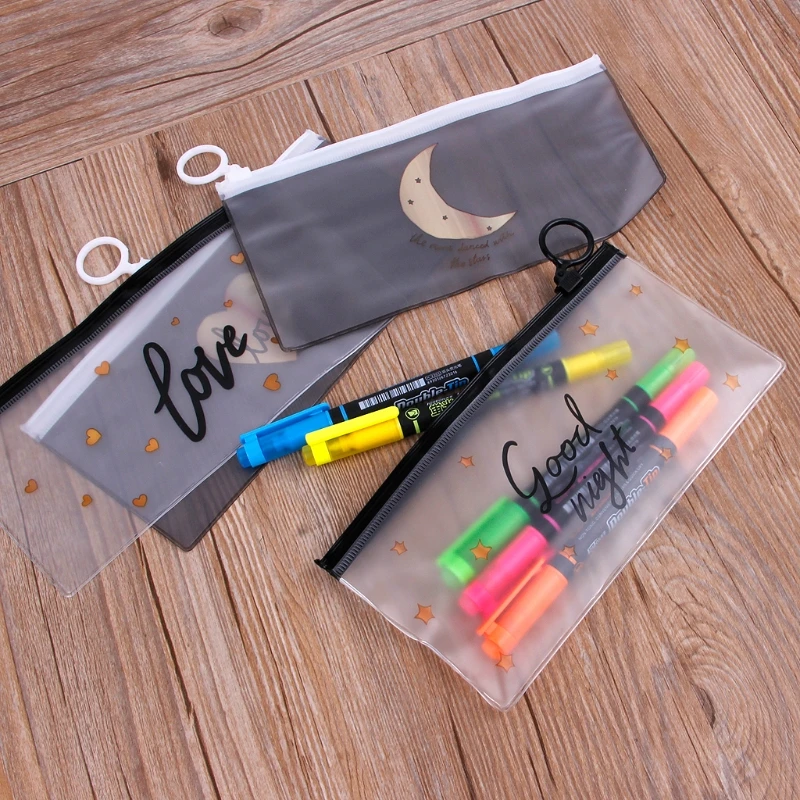 

Cute Moon Star Heart Transparent PVC Pencil Bag Pencil Case For Office School