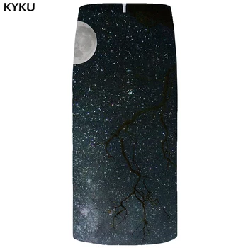 

KYKU Brand Galaxy Skirts Women Moon Floral Tree Casual Black 3d Print Skirt Party Pencil Ladies Skirts Womens Office