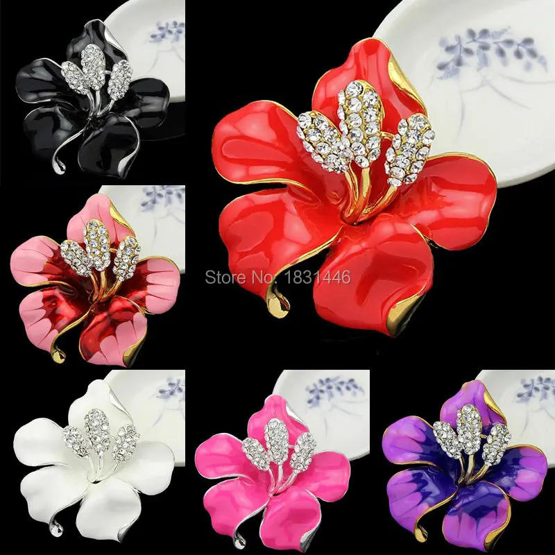 6 Style Design Crystal Poppy Brooches Red/White/Black 