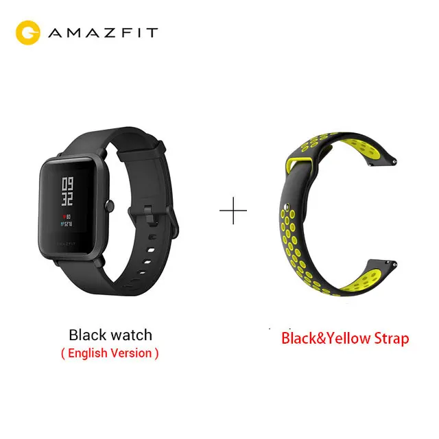 Умные часы Huami Amazfit Bip, глобальная версия, gps, Gloness, умные часы, умные часы, 45 дней в режиме ожидания для телефона MI8 IOS - Цвет: Black  black Yellow