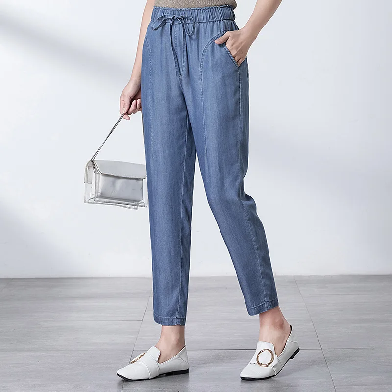 2019 new women's drawstring jeans leisure loose high waist ankle length cowboy panty elastic band jeans female summer jeans 2019 new women's drawstring jeans leisure loose high waist ankle length cowboy panty elastic band jeans female summer jeans