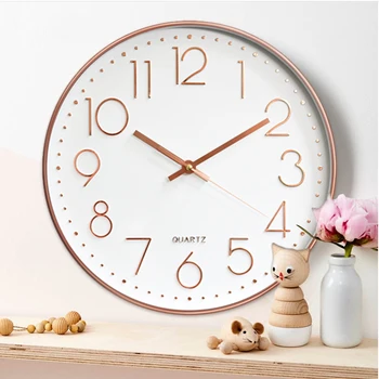 

12inch Wall Clock Bedroom Home Decoration Livingroom Quartz Hanging Clock Ornament Office Quartz Clock Fashion Silent Rose Gold