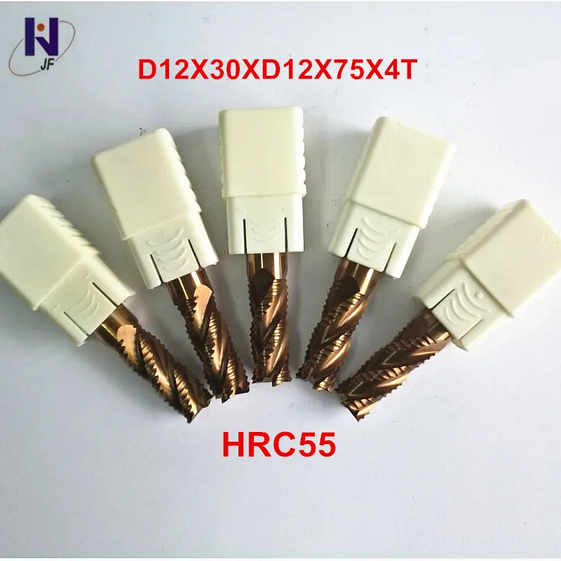 

5pcs/Pack D12x30xD12x75x4T HRC55 TiXCo Coated Solid Carbide 4 Flute Roughing End Mills