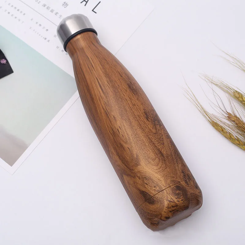 Wooden Texture Printed Thermos BPA Free Water Bottle Stainless Steel Vacuum Flask Insulated Drink Bottle Outdoors Cup