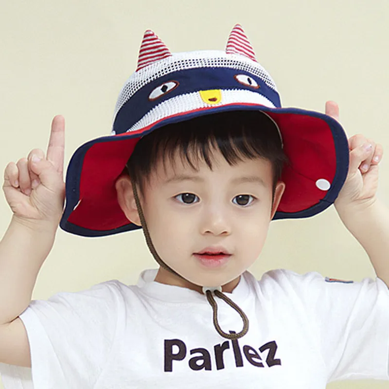 Cat Pattern Baby Sun Bucket Hat with Wide Brim Toddler Boys Girls Summer UV Protection CapsMesh Breathable Comfortable Chinstrap (8)