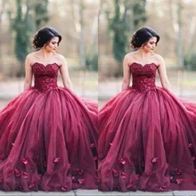 Бургундия без бретелек бальное платье Принцесса Бальные платья с кружевным лифом баска Талия спинки Длинные вечерние платья под заказ