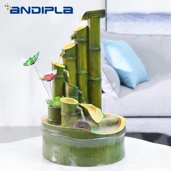 

110V-220V Resin Bamboo Water Fountain Atomizer Butterfly Bonsai LED Crystal Ball Feng Shui Desktop Ornament Luckly Home Decor