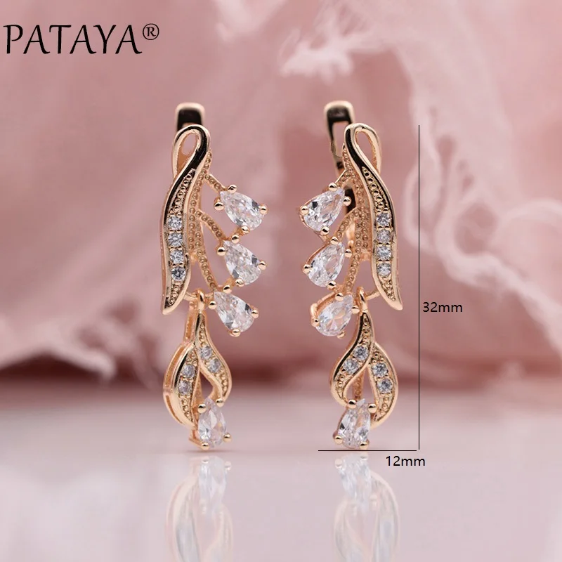 Pataya 328 Anniversary 585 Rose Goud Kleur Multicolor Water Drop Natuurlijke Zirkoon Bruiloft Fijne Sieraden Vrouwen Lange Dangle Oorbellen