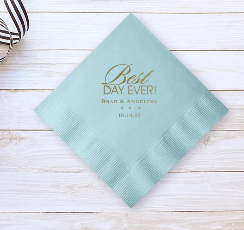 Set of 100 Best Day Ever Personalized Napkins Custom Napkins Wedding